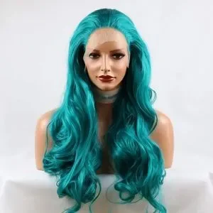 ?24” TEAL BODY WAVE LACE FRONT WIG? *NEW*
??? Vogue Blue Bob Lace Front Wig with Remy Teal Human Hair  main image 4